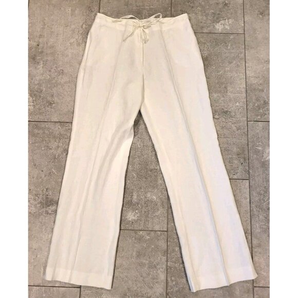 Laura Clement Collection Pants - 100% Linen Ivory Tie Waist Pants Laura Clement Sz 10 Pockets